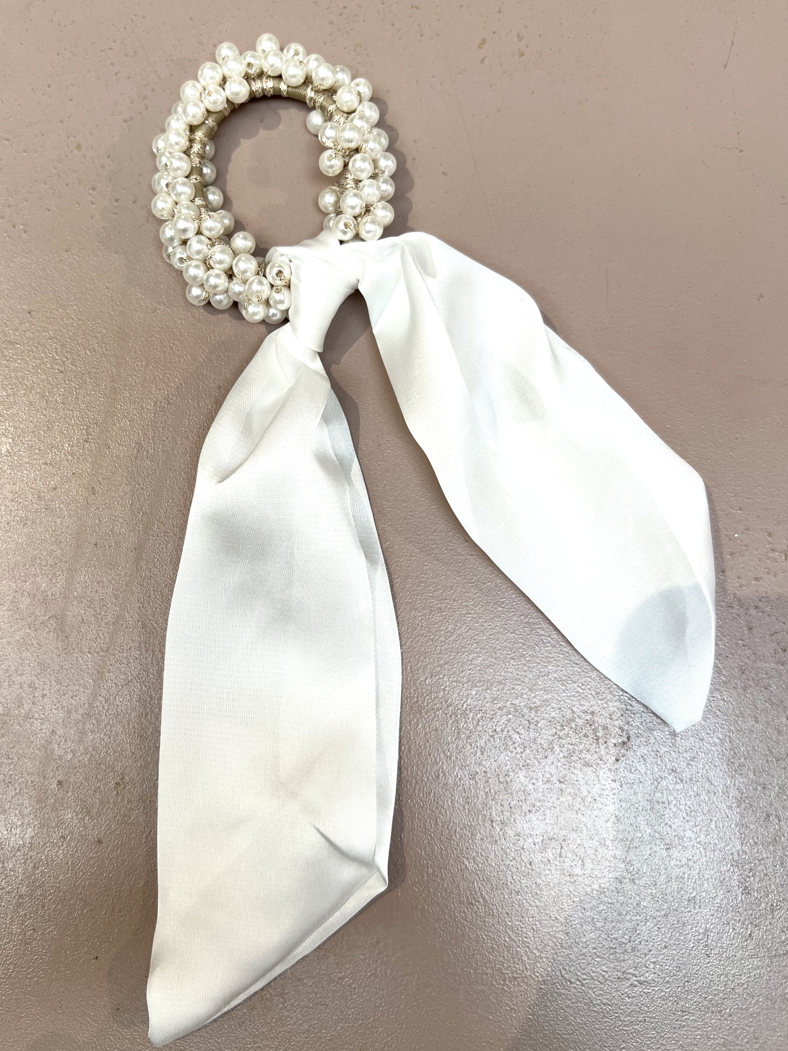 Paris - Sött resårband med vita pärlor och ett litet band - Pink